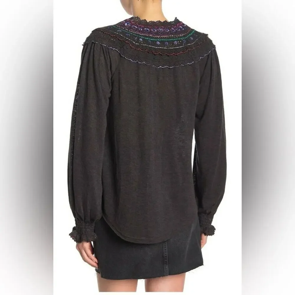 Free People Siesta Fiesta Crochet Top in Black Combo Size XS.